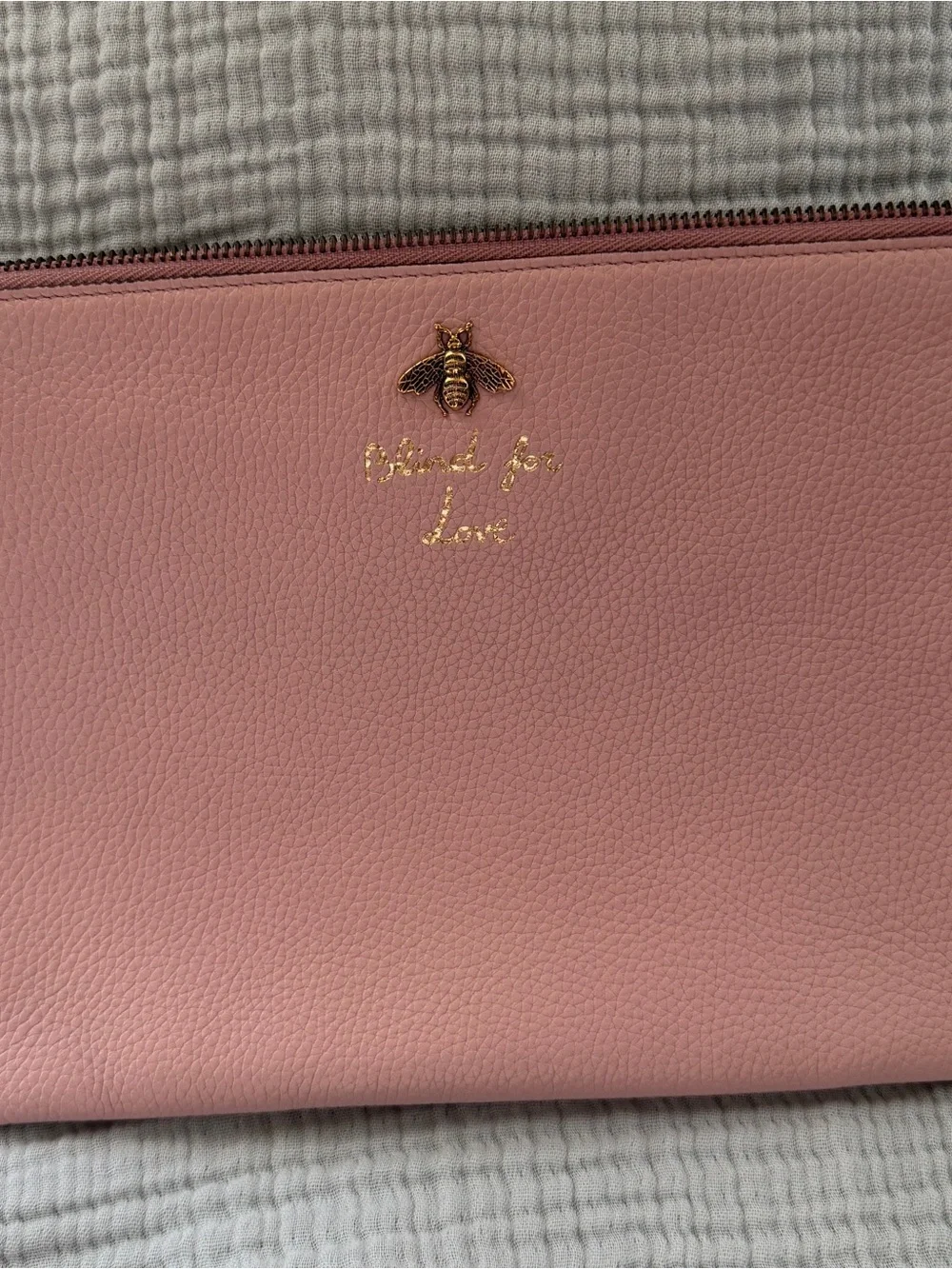 Gucci Pink Love Is Blind Pebbled Leather Bee Cosmetic Pouch